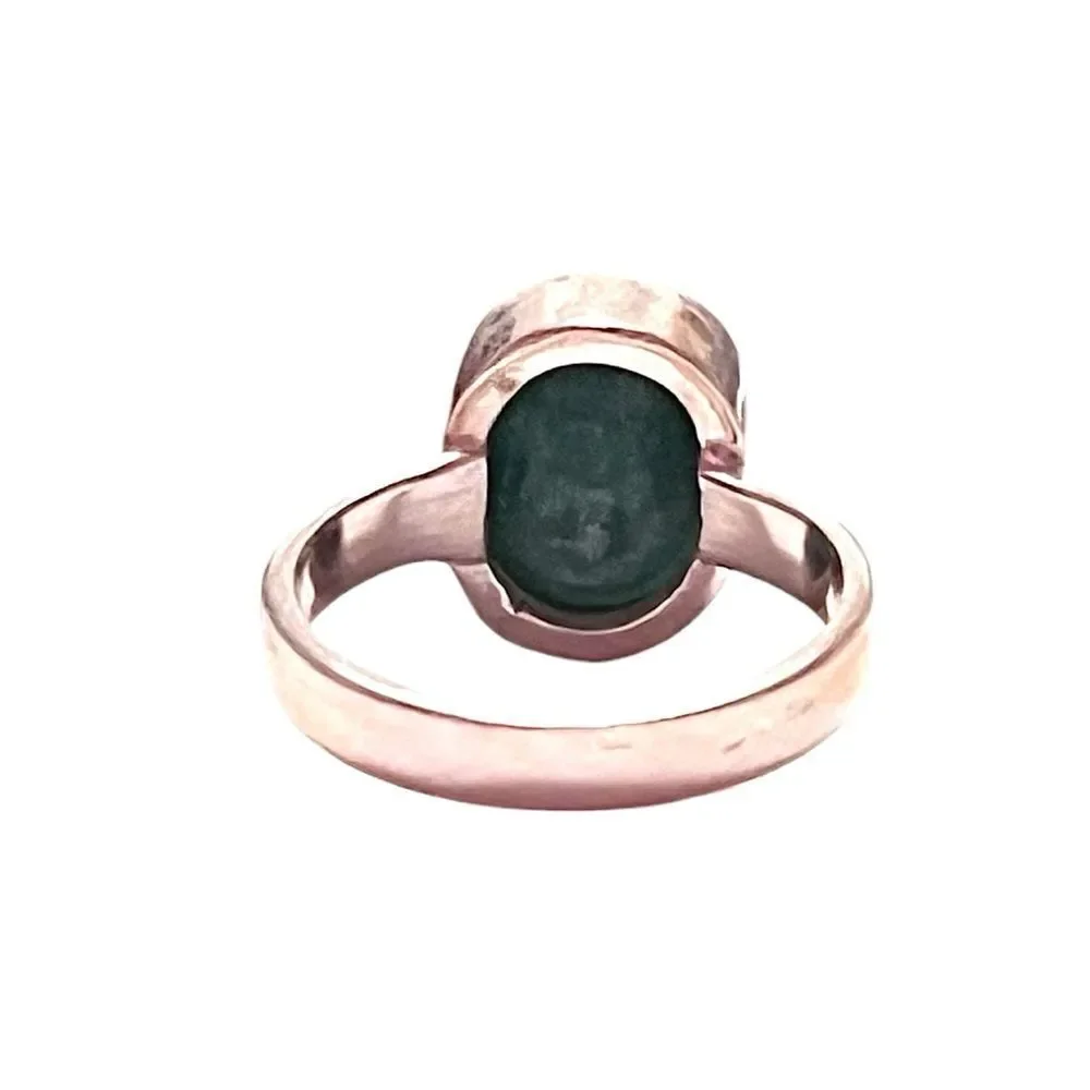 Elegant Large Oval Emerald Sterling Silver Ring Size 7